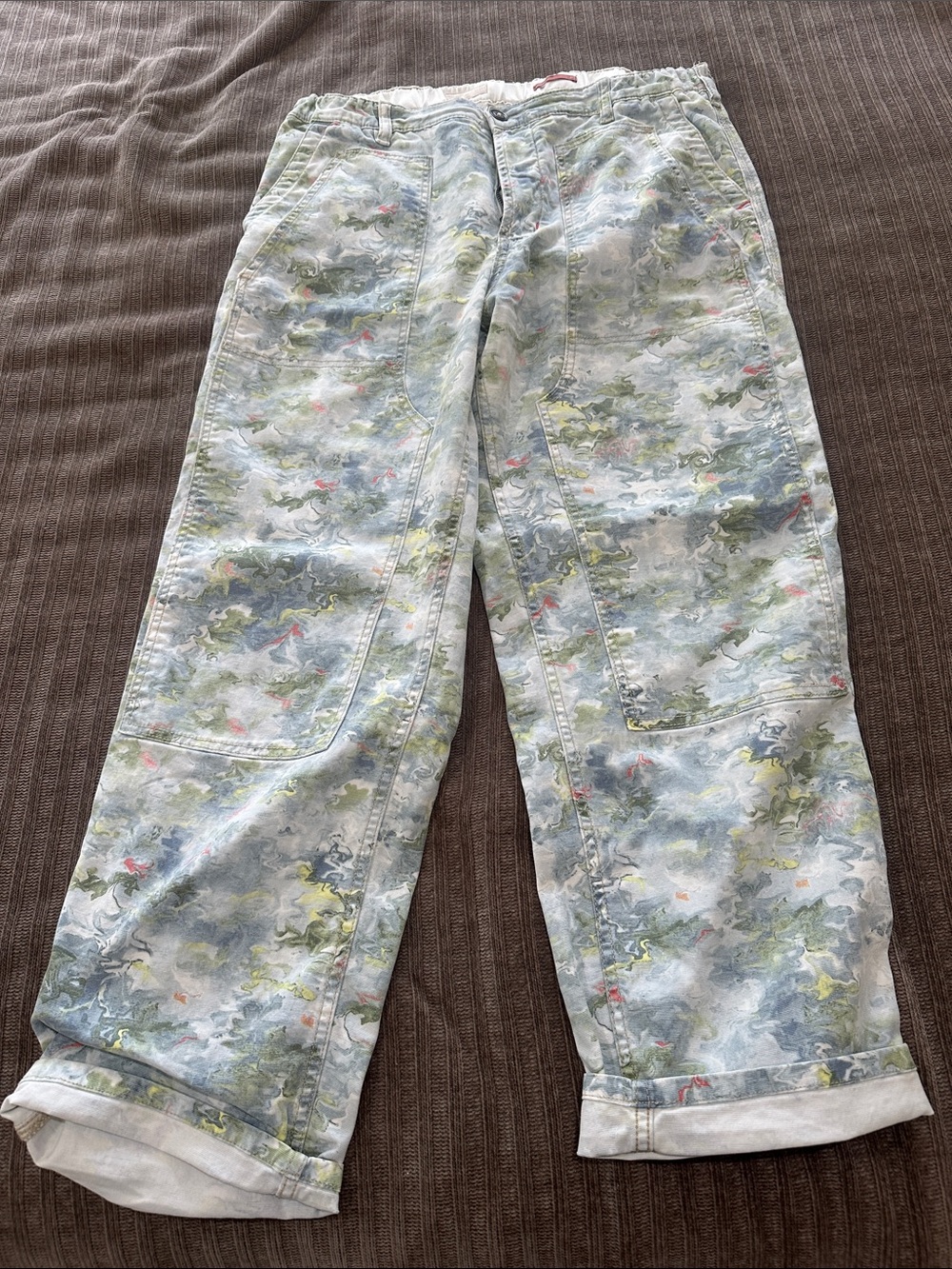 Pilcro Light Blue Marble-Print Casual Cropped Pants
